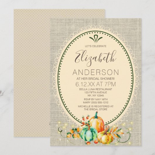 Vintages Herbst-Bouquet-Leuchten Herbst-BRAUTPARTY Einladung (Vorne/Hinten)