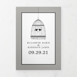 Vintages Herz Birdcage, Silver Wedding Suite Dreifach Gefaltete Einladung