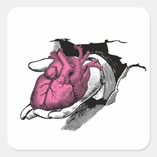 Vintages Herz durch das Rack Quadratischer Aufkleber (Vorderseite)