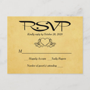 Vintages Herz Gold & Black UAWG Wedding Response Einladungspostkarte