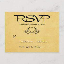 Vintages Herz Gold & Black UAWG Wedding Response Einladungspostkarte