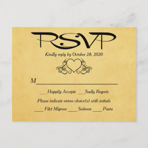 Vintages Herz Gold & Black UAWG Wedding Response Einladungspostkarte