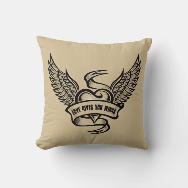 Vintages Herz mit Flügeln Kissen (Vorderseite)