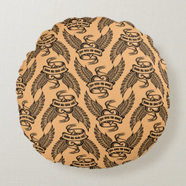 Vintages Herz mit Flügeln, Liebe gibt Ihnen Flügel Rundes Kissen