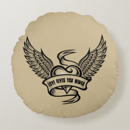 Vintages Herz mit Flügeln, Liebe gibt Ihnen Flügel Rundes Kissen