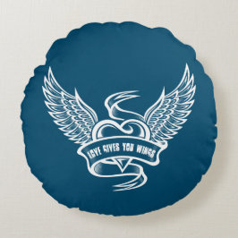 Vintages Herz mit Flügeln, Liebe gibt Ihnen Flügel Rundes Kissen