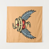 Vintages Herz mit Flügeln Wandteppich (Vorderseite (Horizontal))