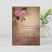 Vintages Herz mit Rose Einladung Hochzeit (Stehend Vorderseite)