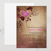 Vintages Herz mit Rose Einladung Hochzeit (Vorne/Hinten)