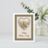 Vintages Herz und Blume am Muttertag Postkarte (Stehend Vorderseite)