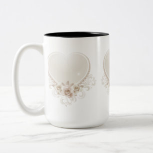 Vintages Herz und Rose Ecru Zweifarbige Tasse