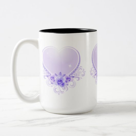 Vintages Herz und Rose Lavendel Zweifarbige Tasse (Links)
