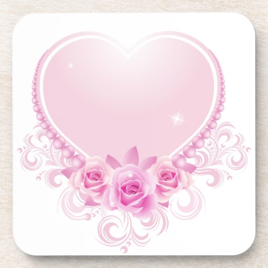 Vintages Herz und Rose rosa Getränkeuntersetzer (Vorderseite)