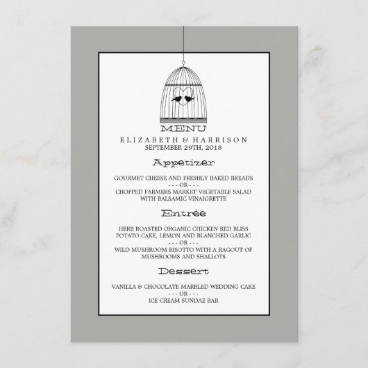 Vintages Herzbegleitmenü Menükarte (Vorderseite)