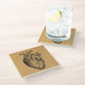 Vintages Herzdiagramm Abbildung Vintage Kunst Glasuntersetzer (Schrägansicht)