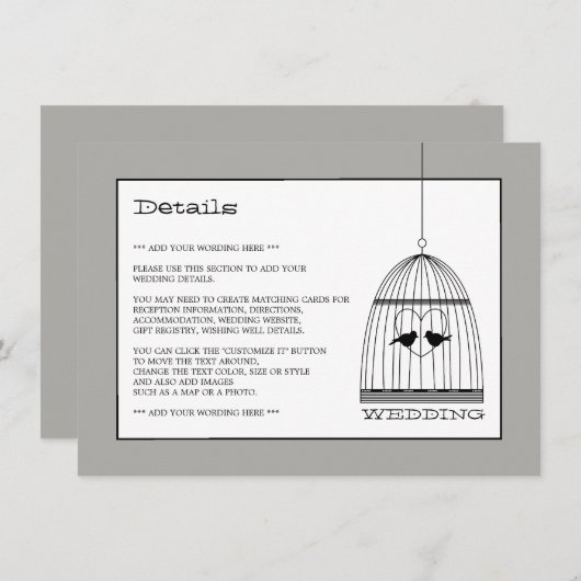 Vintages Herzgeburtsheiraten - Details Begleitkarte (Vorne/Hinten)