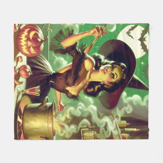 Vintages HexenHalloween-Button Fleecedecke (Vorderseite (Horizontal))