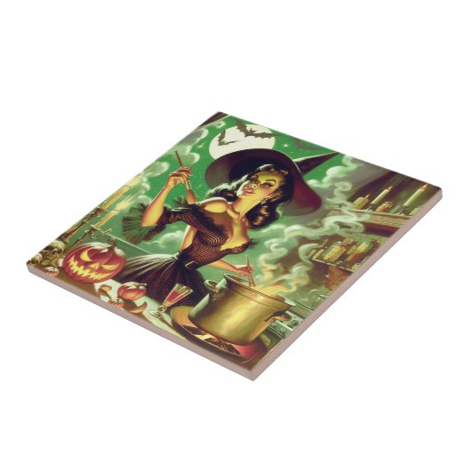 Vintages HexenHalloween-Button Fliese (Seite)