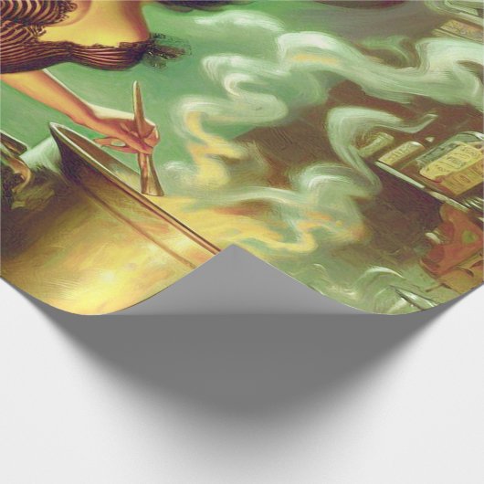 Vintages HexenHalloween-Button Geschenkpapier (Ecke)