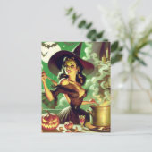 Vintages HexenHalloween-Button Postkarte (Stehend Vorderseite)