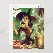 Vintages HexenHalloween-Button Postkarte (Vorne/Hinten)