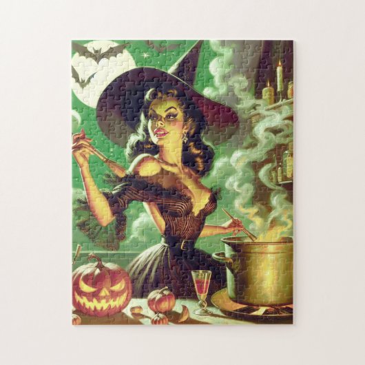 Vintages HexenHalloween-Button Puzzle (Vertikal)