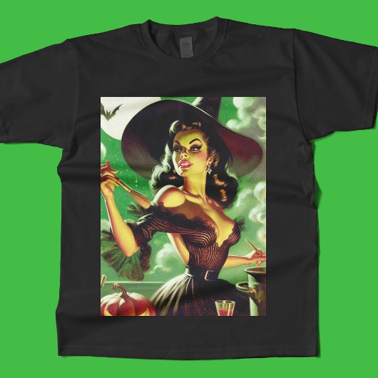 Vintages HexenHalloween-Button T-Shirt