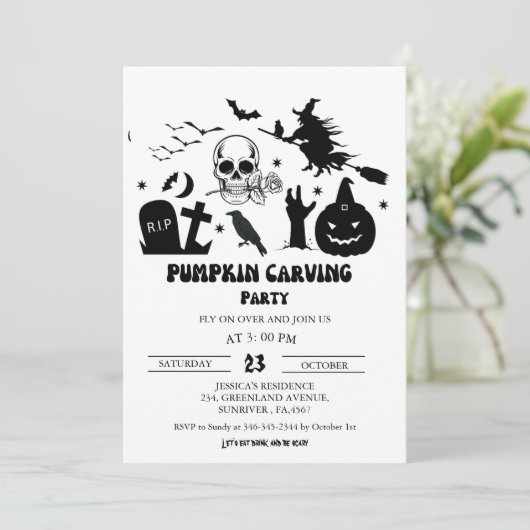 Vintages Hexenkürbis Kürbiskarving-Party Einladung (Stehend Vorderseite)