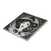 Vintages Hexenportrait Schwarz-Weiß-Retro Fliese (Seite)