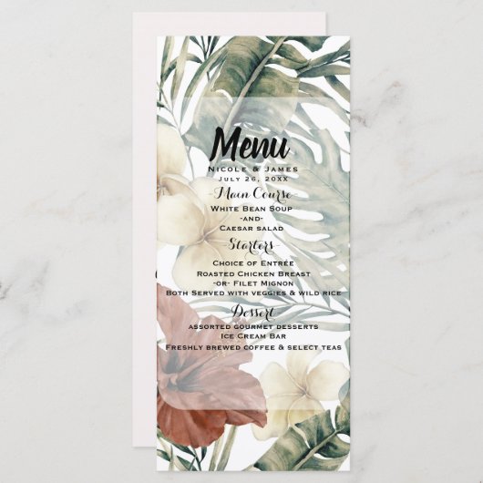 Vintages Hibiskus-Hochzeitsmenü für Ananas Menükarte (Vorne/Hinten)