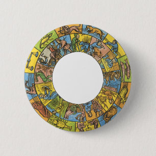 Vintages Himmelsrad, astrologisches Zodiakrad Button