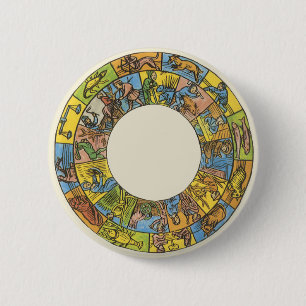 Vintages Himmelsrad, astrologisches Zodiakrad Button