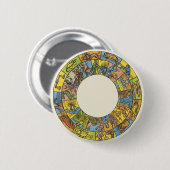 Vintages Himmelsrad, astrologisches Zodiakrad Button (Vorne & Hinten)