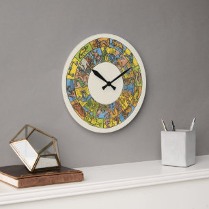 Vintages Himmelsrad, astrologisches Zodiakrad Große Wanduhr