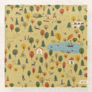 Vintages Hintergrundpapier für Herbst-Waldtiere Glasuntersetzer