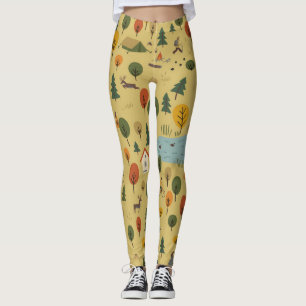 Vintages Hintergrundpapier für Herbst-Waldtiere Leggings