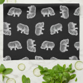 Vintages Hippo-Druckmuster Hippopotamus Art Schwar Geschirrtuch (Gefaltet)