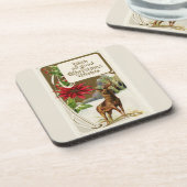 Vintages Hirsch im Schnee Grau Weihnachten Untersetzer (Linke Seite)