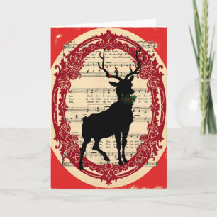 Vintages Hirsch mit Holly Christmas Card Feiertagskarte