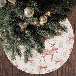 Vintages Hirsch mit Red Bow Muster Weihnachten Polyester Weihnachtsbaumdecke