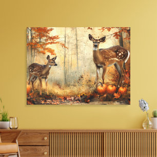 Vintages Hirsch und Fauna Herbst Jahrbuch 32x24 Leinwanddruck