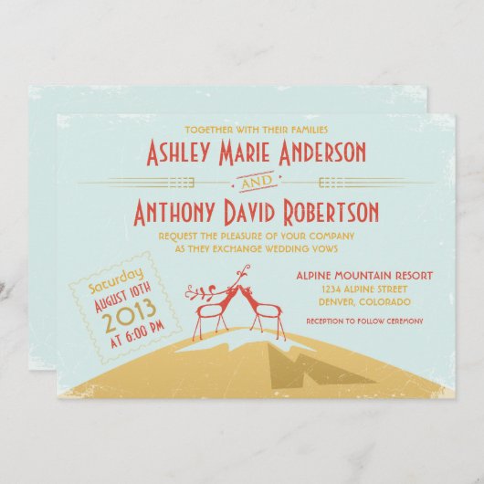 Vintages Hirschberg Camping Glamping Hochzeit Einladung (Vorne/Hinten)