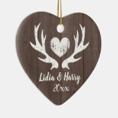Vintages Hirschgewächse Holzherz 1. Keramik Ornament (Rechts)