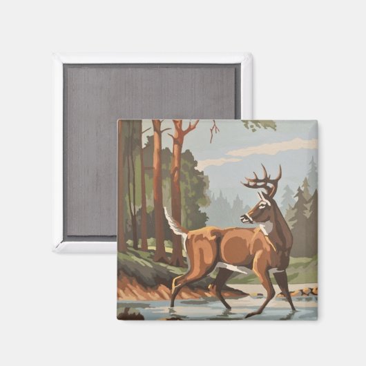 Vintages Hirschwald Landschaftlich PBN Magnet (Vorderseite/Rückseite)