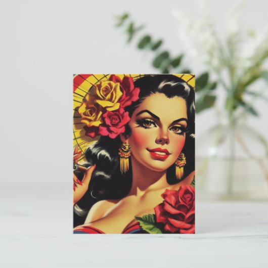 Vintages hispanisches Button Postkarte (Stehend Vorderseite)