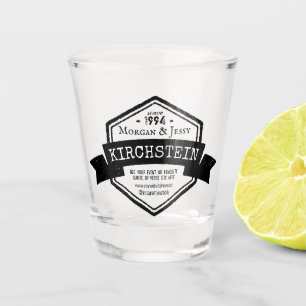 Vintages Hochzeits-Jahrestags-Band-Hexagon-Logo Schnapsglas