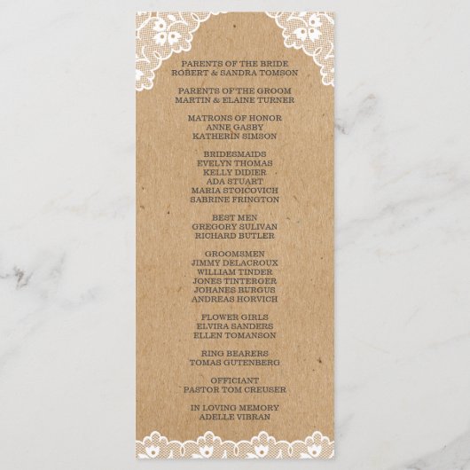 Vintages Hochzeitskunstpapier Programm (Rückseite)