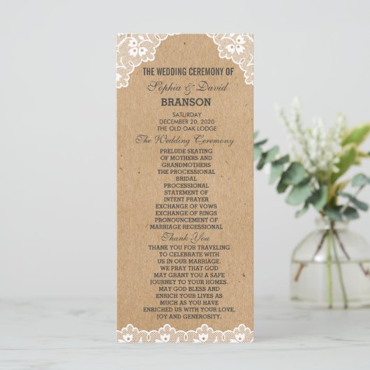 Vintages Hochzeitskunstpapier Programm (Stehend Vorderseite)