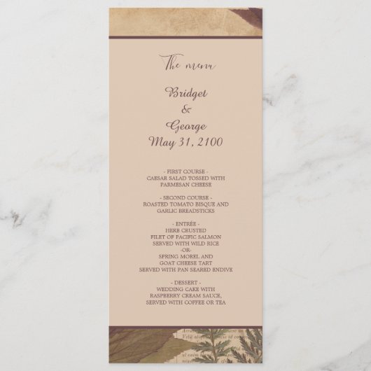 Vintages Hochzeitsmenü im boho-Stil Programm (Vorderseite)