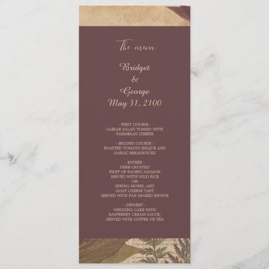 Vintages Hochzeitsmenü im boho-Stil Programm (Vorderseite)